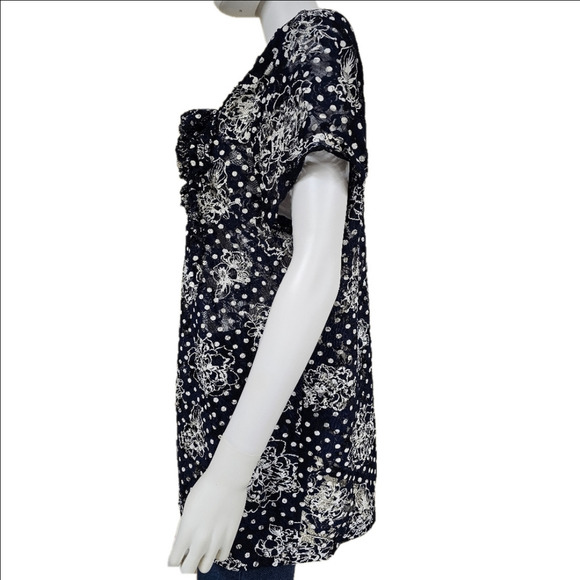 Eyeshadow V-Neck Short Sleeve Sheer With Floral Accent Size 17/19 - Picture 2 of 11